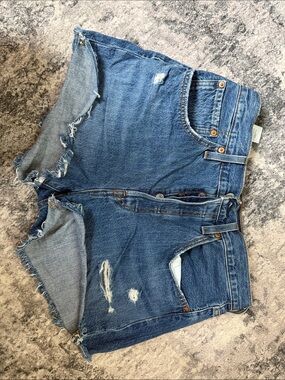 Levi's Blue Distressed High-Rise Denim Shorts